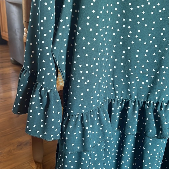 Polka Dot Forest Green Dress - Picture 4 of 9